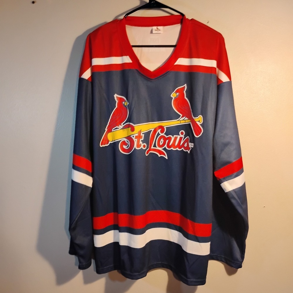 St. Louis Cardinals Men Jersey XL Fox Sports Midwest Blue Long Slvs Hockey Style